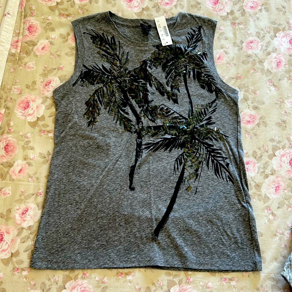 J Crew tank top. Gray with black accents and sequins. New w tag.